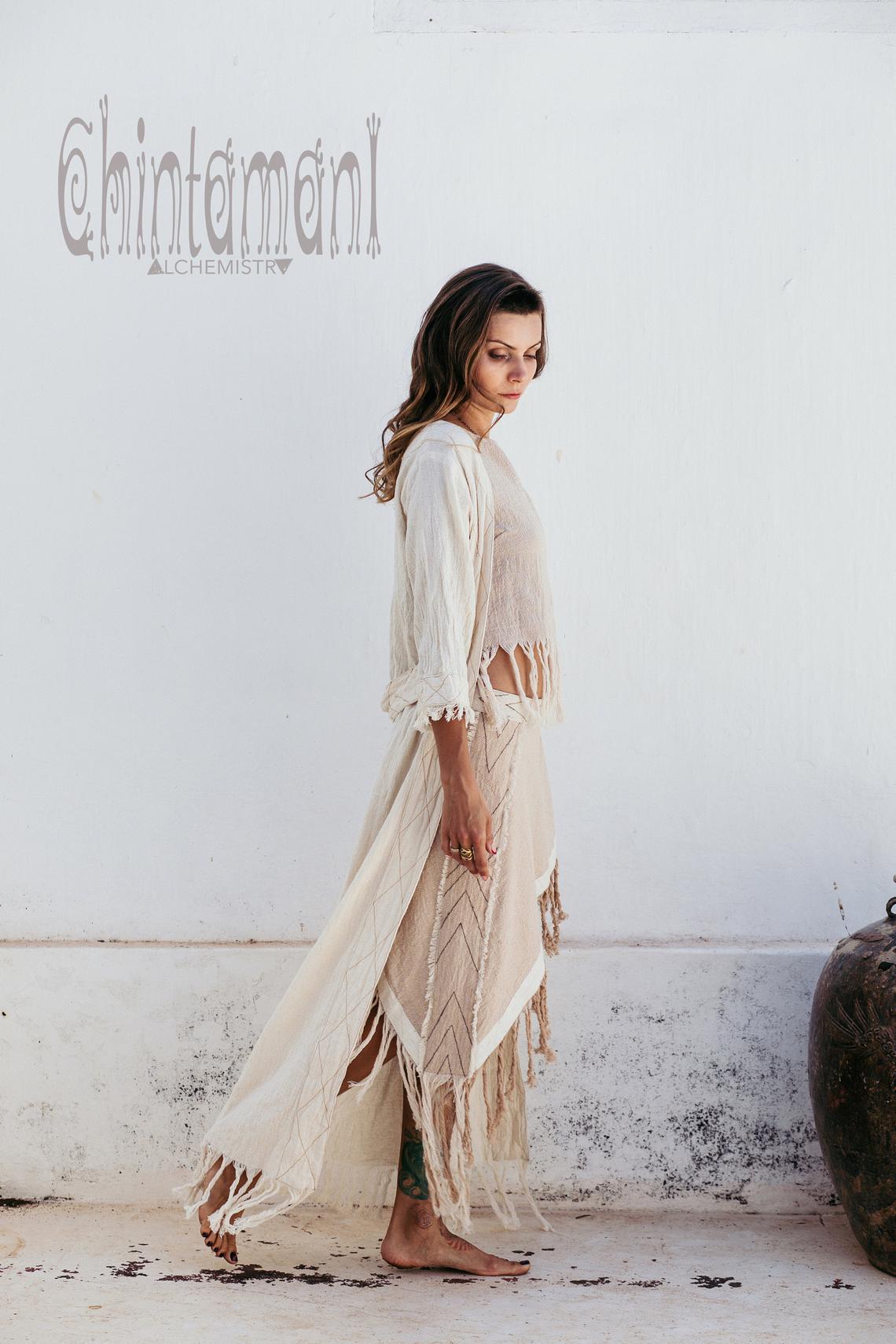 Organic Long Cardigan Robe 3/4 Sleeves / Off White - ChintamaniAlchemi