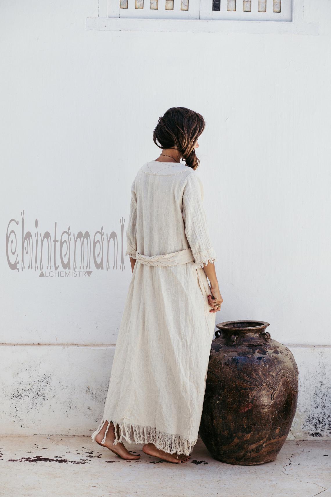 Organic Long Cardigan Robe 3/4 Sleeves / Off White - ChintamaniAlchemi