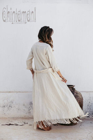 Organic Long Cardigan Robe 3/4 Sleeves / Off White - ChintamaniAlchemi
