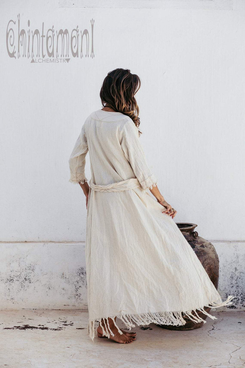 Organic Long Cardigan Robe 3/4 Sleeves / Off White – ChintamaniAlchemi