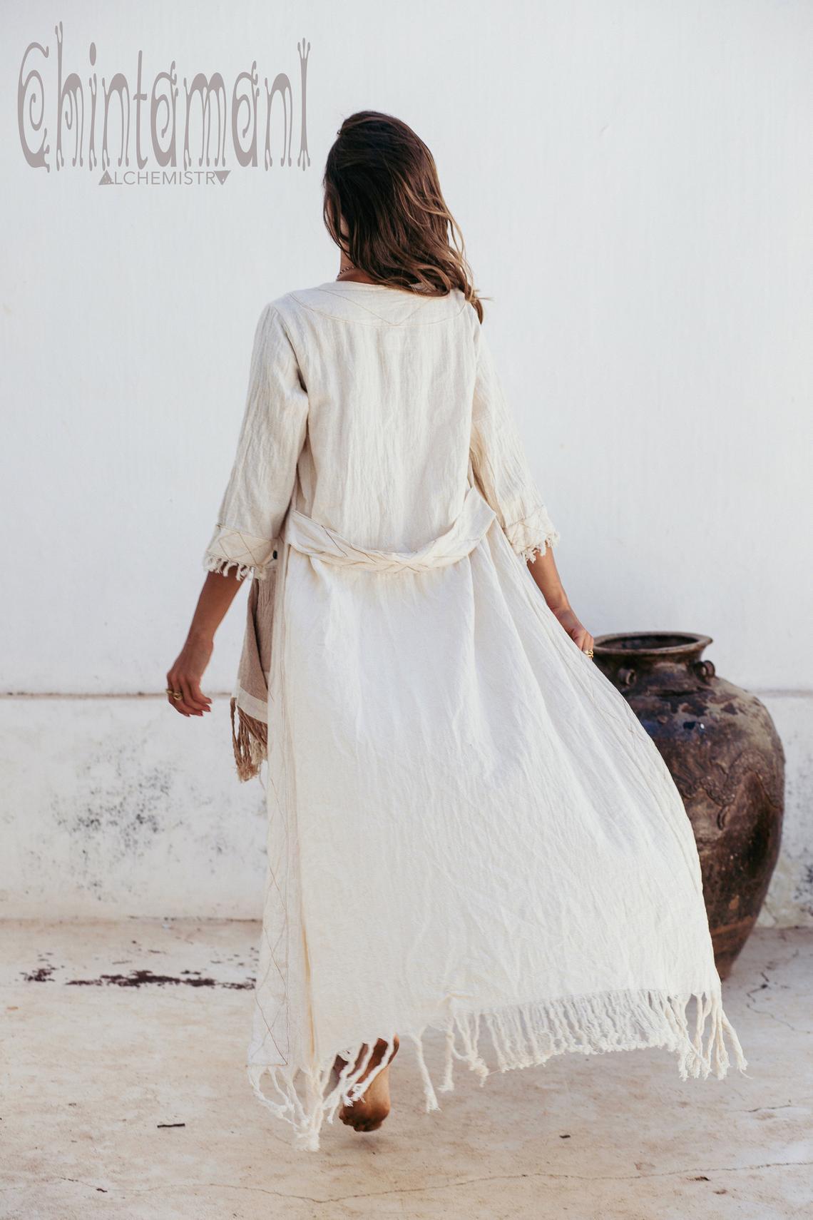 Organic Long Cardigan Robe 3/4 Sleeves / Off White - ChintamaniAlchemi