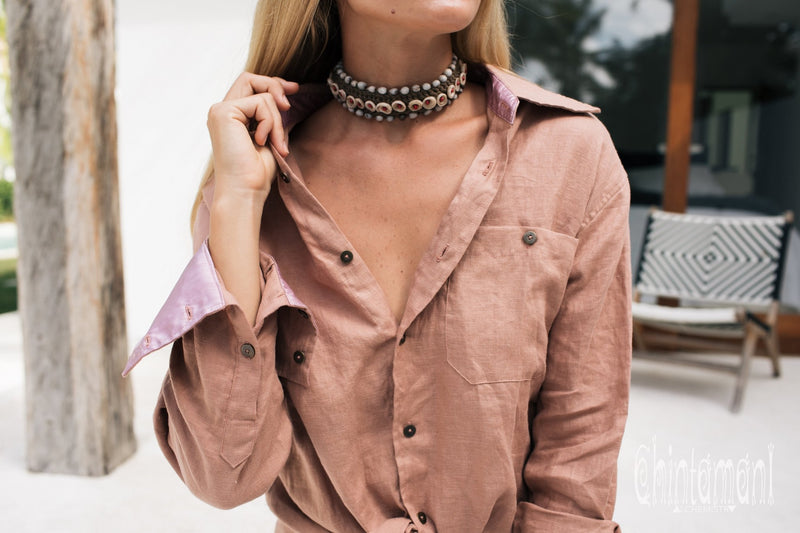 Oversized Linen & Silk Button Shirt for Women / Dusty Rose - ChintamaniAlchemi