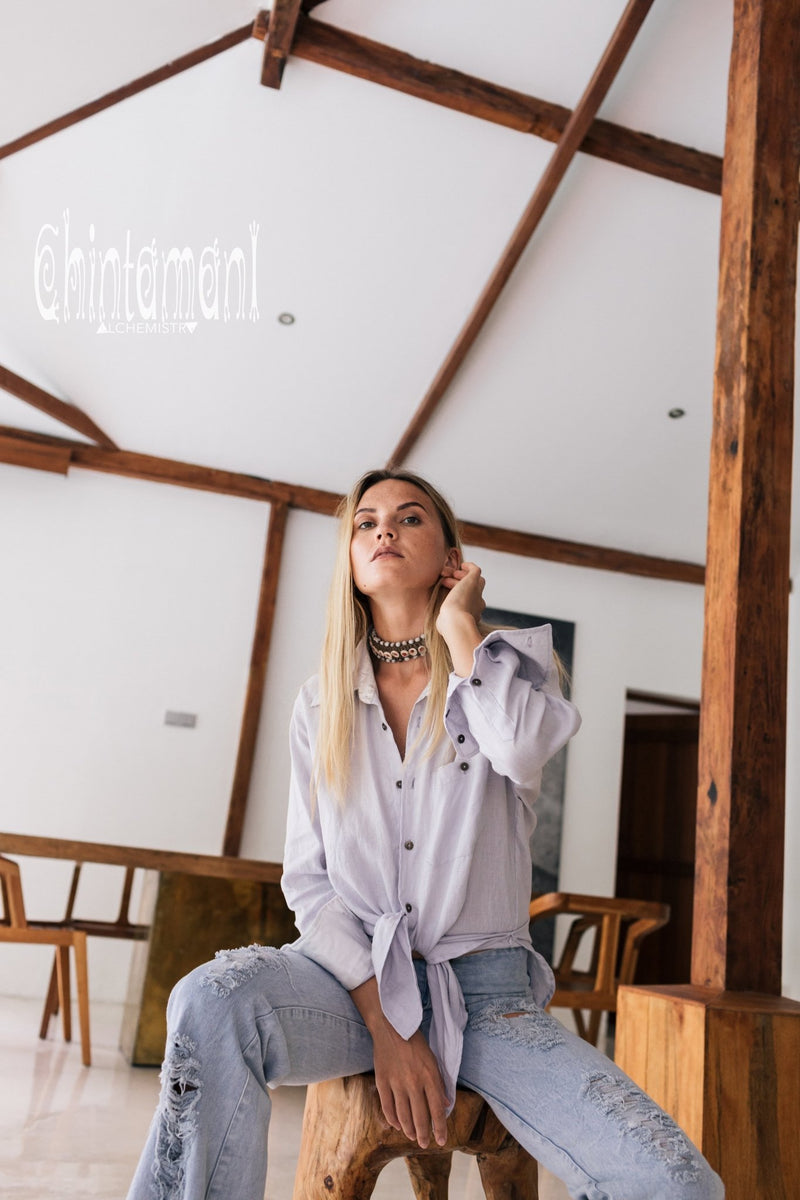 Oversized Linen & Silk Button Shirt for Women / Gray - ChintamaniAlchemi