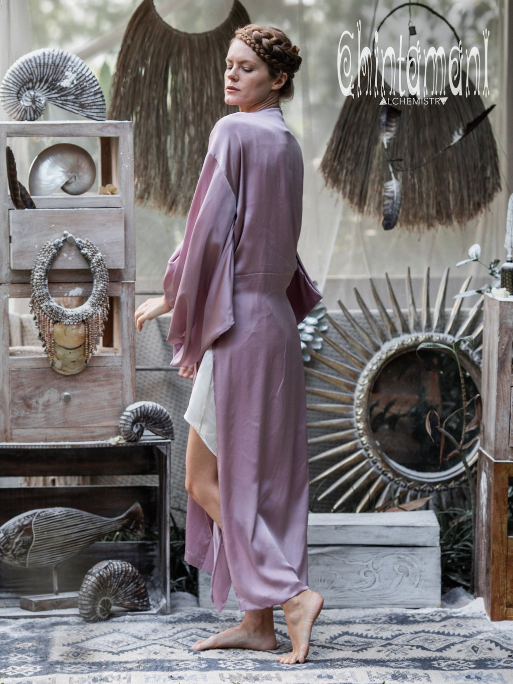 Pure Silk Kimono Cardigan for Woman / Natural Silk Wrap Robe with Belt / Pink - ChintamaniAlchemi