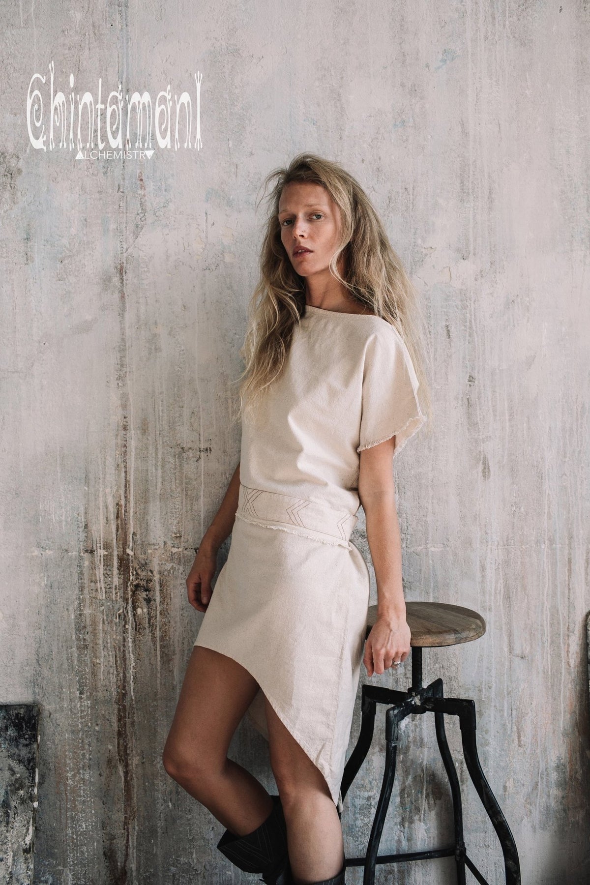 Raw Cotton Asymmetric Boho Dress / Atua Tino / Off White - ChintamaniAlchemi