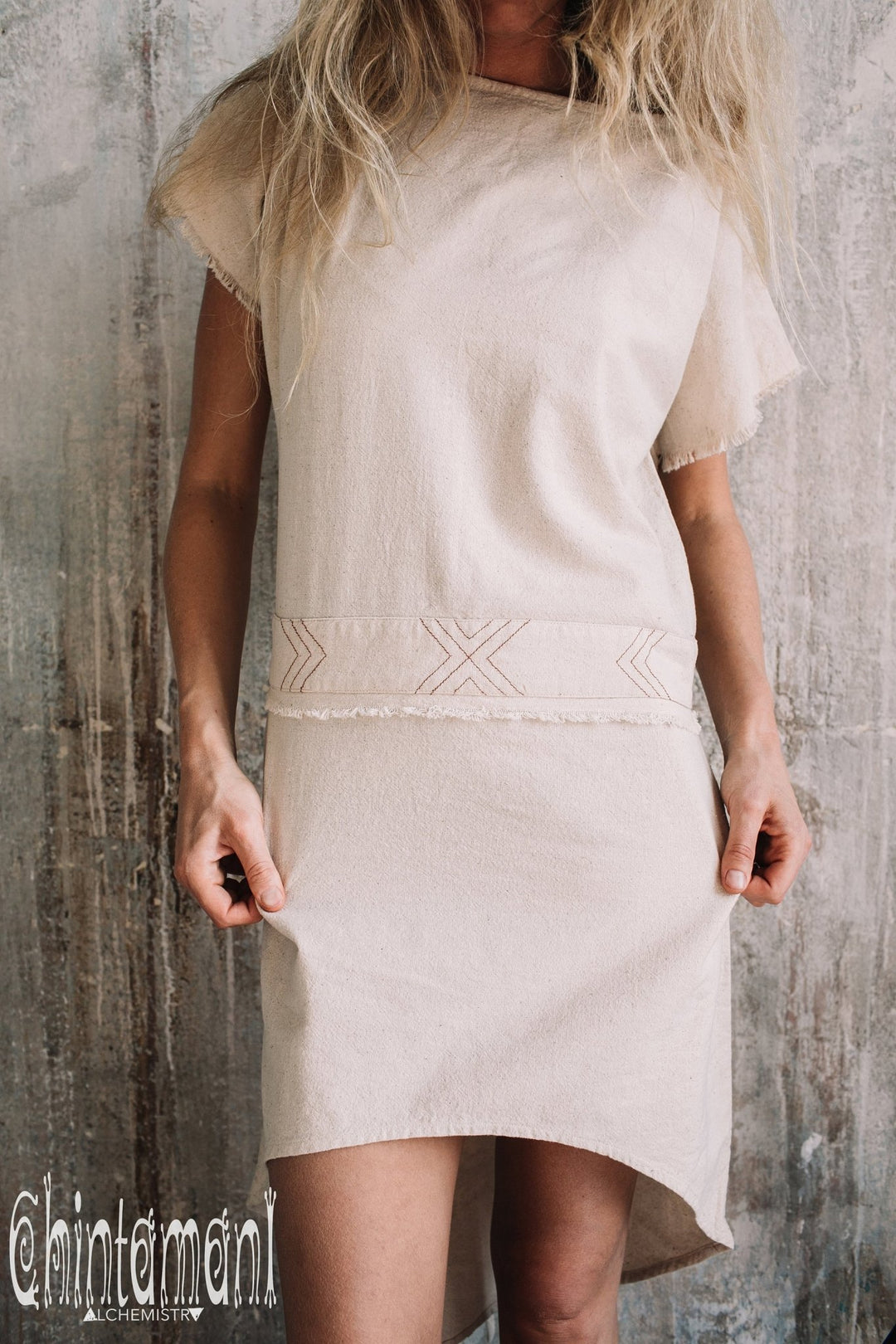 Raw Cotton Asymmetric Boho Dress / Atua Tino / Off White - ChintamaniAlchemi