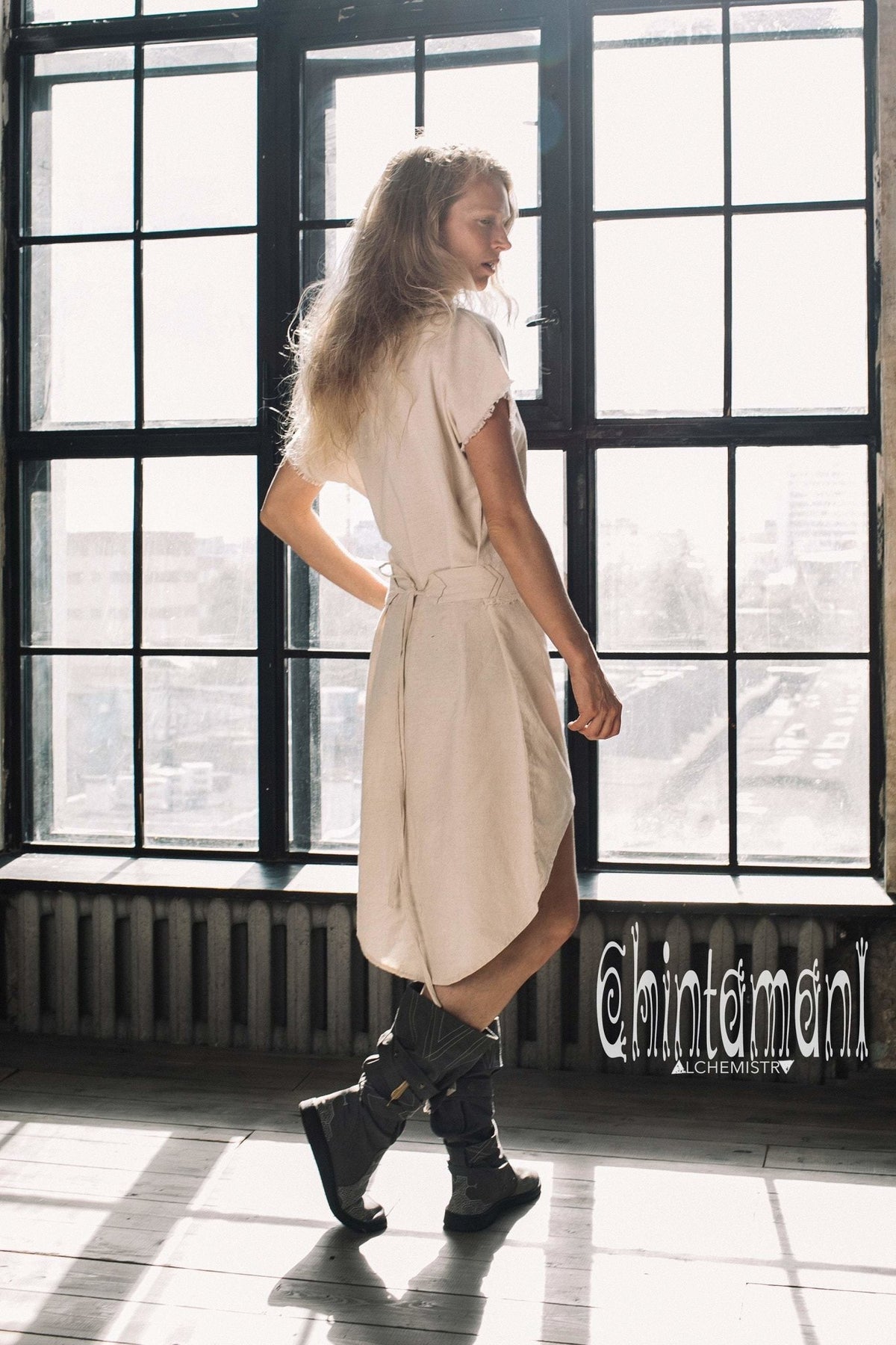 Raw Cotton Asymmetric Boho Dress / Atua Tino / Off White - ChintamaniAlchemi