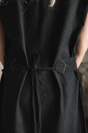 Raw Cotton Asymmetric Mini Dress / Atua Tino / Black - ChintamaniAlchemi