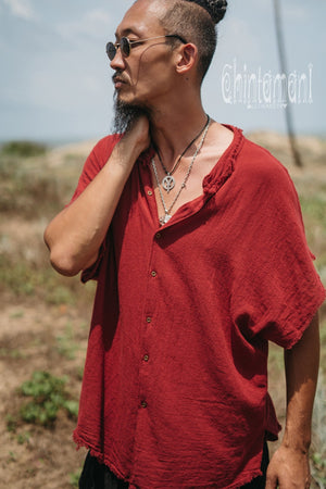 Raw Cotton Button Shirt / Red Ochre - ChintamaniAlchemi