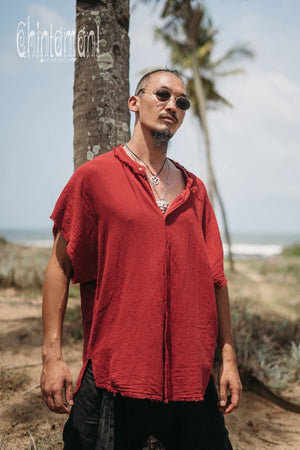 Raw Cotton Button Shirt / Red Ochre - ChintamaniAlchemi