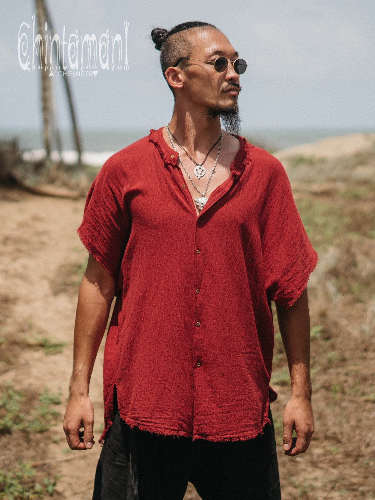 Raw Cotton Button Shirt / Red Ochre - ChintamaniAlchemi