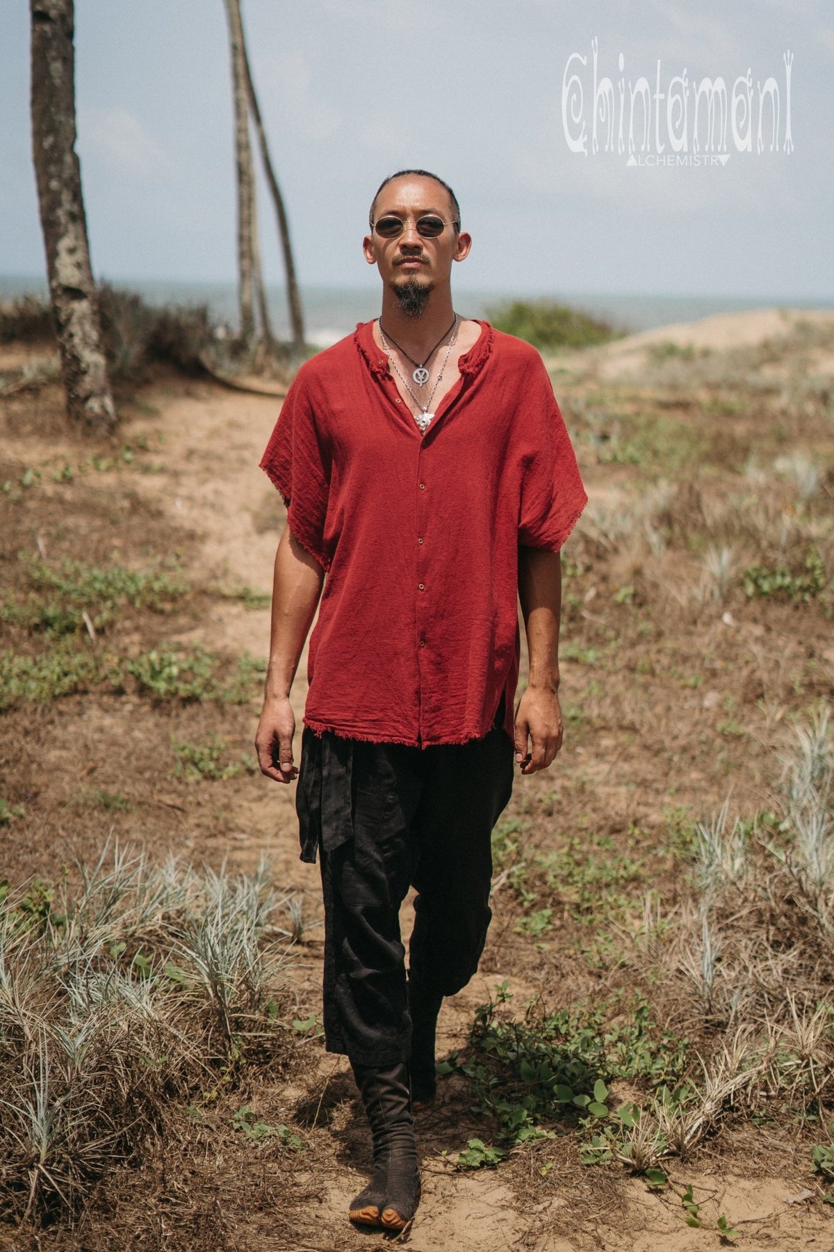 Raw Cotton Button Shirt / Red Ochre - ChintamaniAlchemi