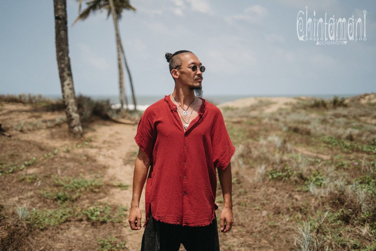 Raw Cotton Button Shirt / Red Ochre - ChintamaniAlchemi