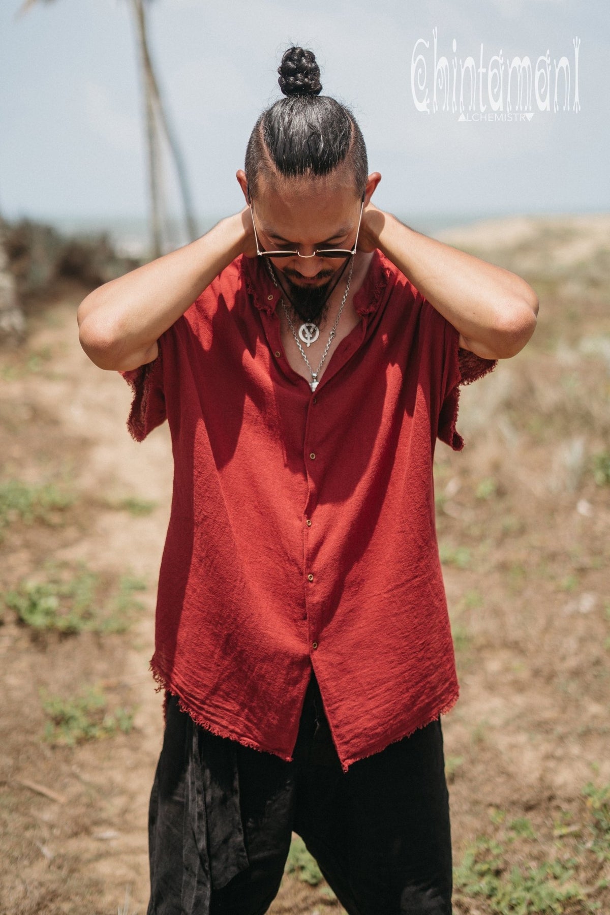 Raw Cotton Button Shirt / Red Ochre - ChintamaniAlchemi