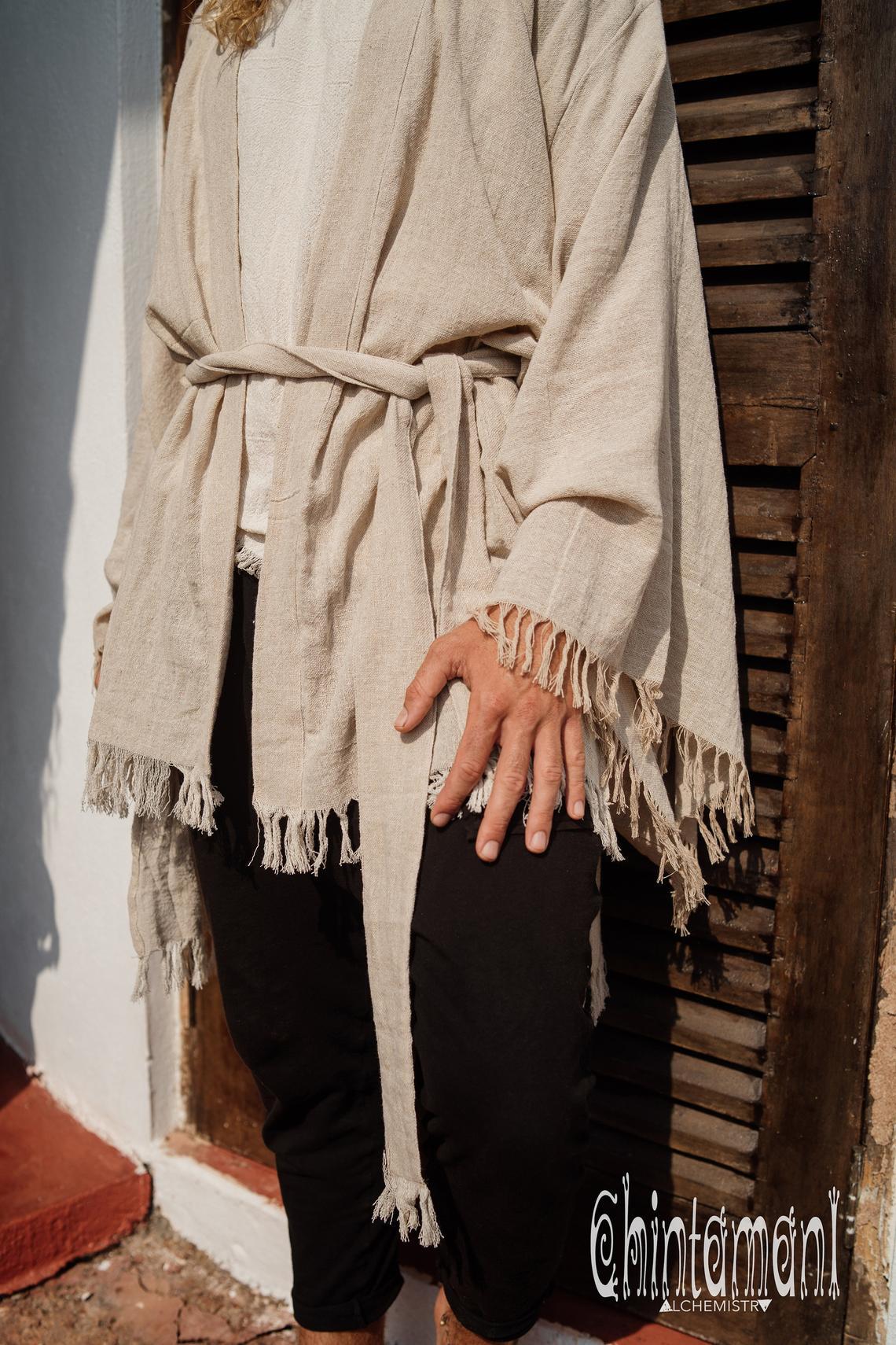 Raw Cotton Kimono Robe / Cardigan for Men / Beige - ChintamaniAlchemi