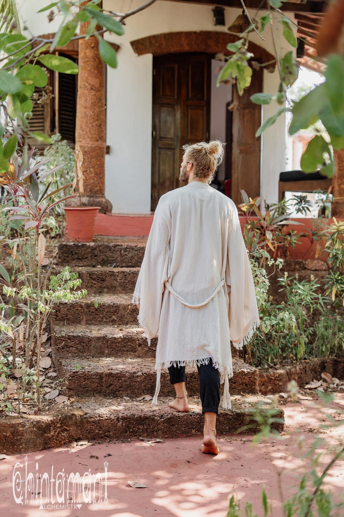 Raw Cotton Kimono Robe / Cardigan for Men / Off White - ChintamaniAlchemi