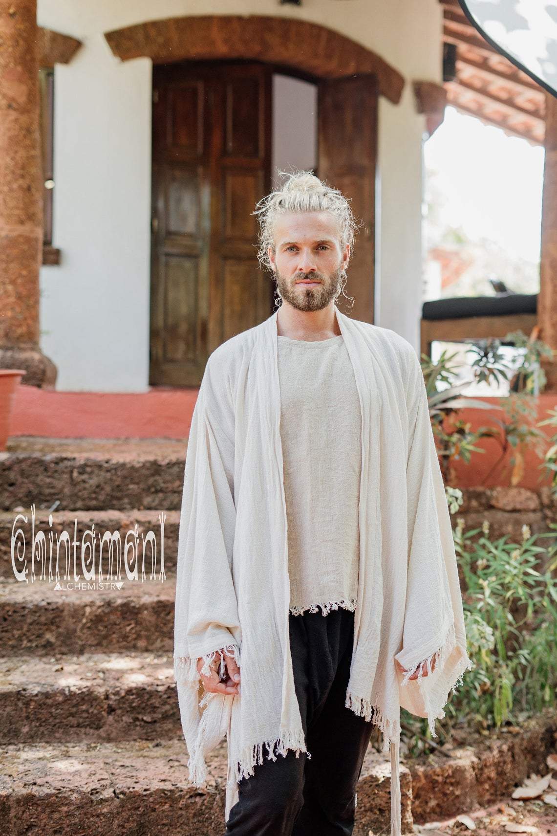 Raw Cotton Kimono Robe / Cardigan for Men / Off White - ChintamaniAlchemi