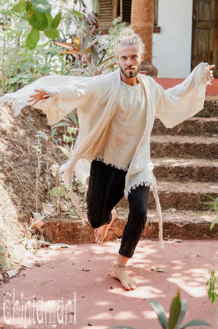 Raw Cotton Kimono Robe / Cardigan for Men / Off White - ChintamaniAlchemi
