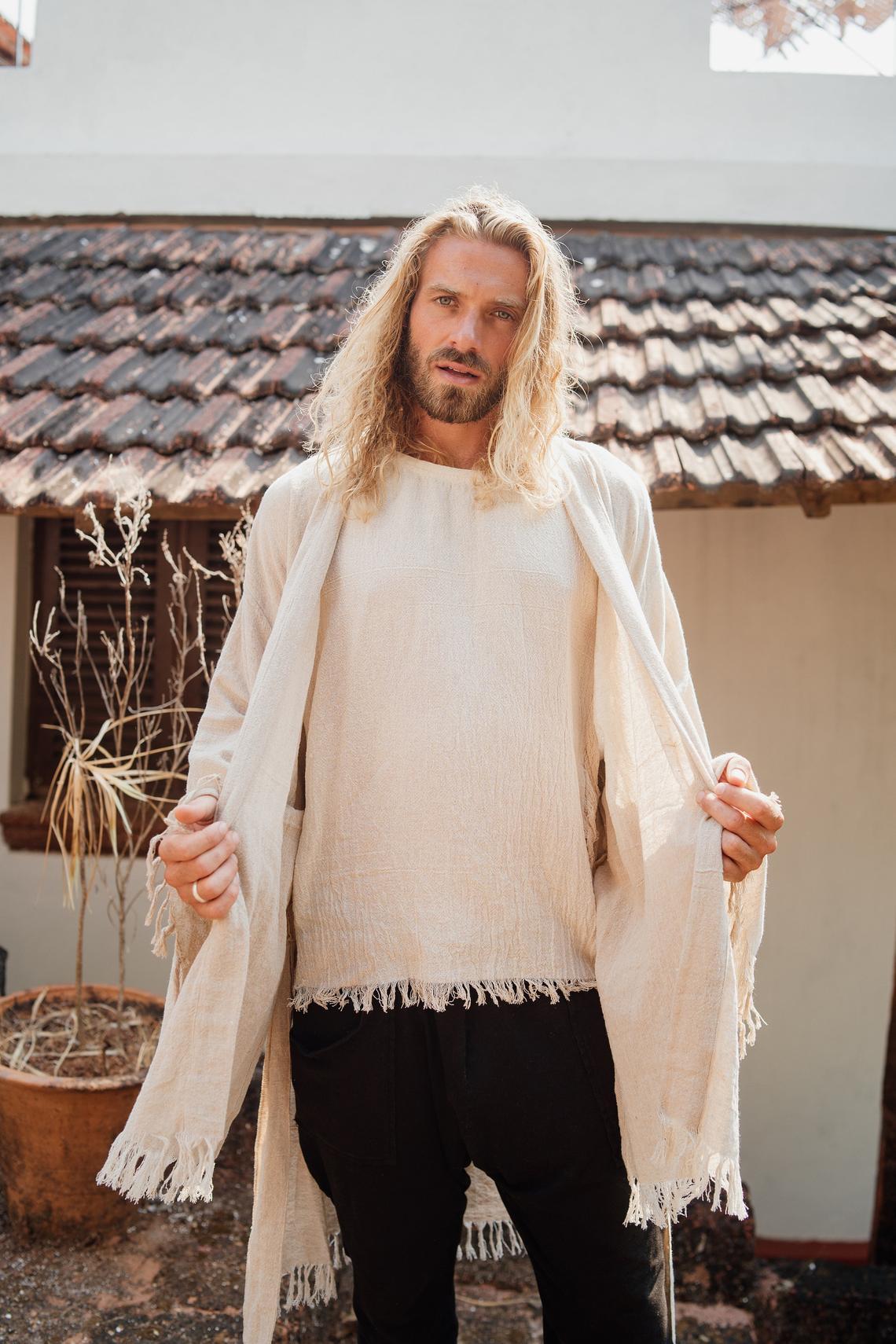 Raw Cotton Kimono Robe / Cardigan for Men / Off White - ChintamaniAlchemi