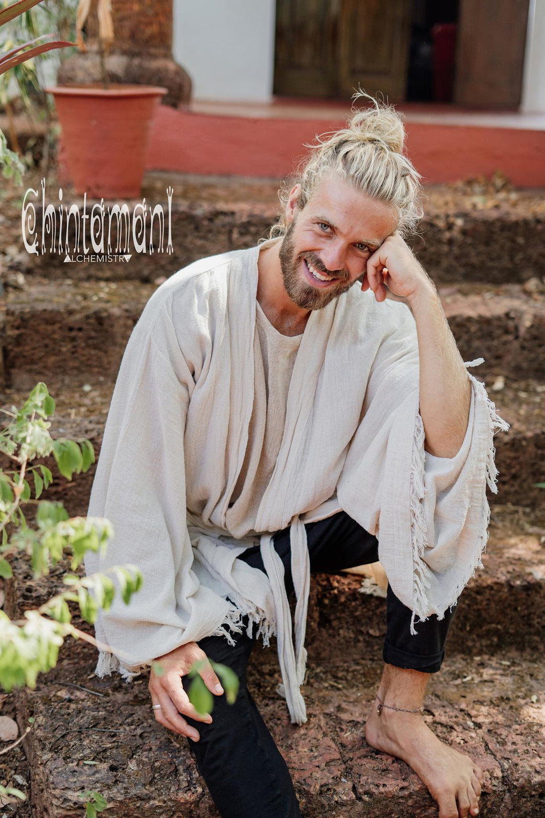 Raw Cotton Kimono Robe / Cardigan for Men / Off White - ChintamaniAlchemi