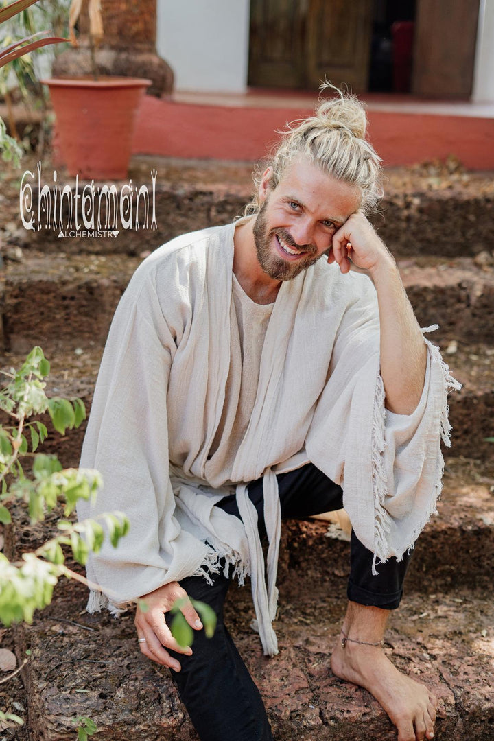 Raw Cotton Kimono Robe / Cardigan for Men / Off White - ChintamaniAlchemi