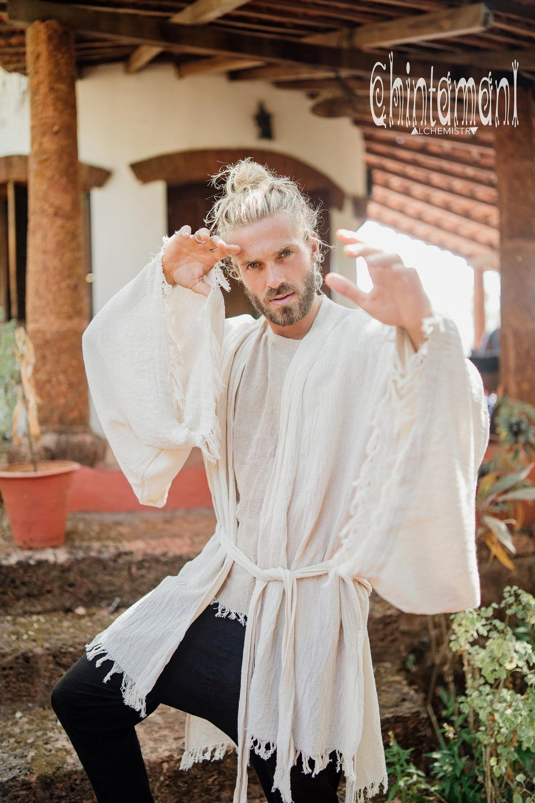 Raw Cotton Kimono Robe / Cardigan for Men / Off White - ChintamaniAlchemi