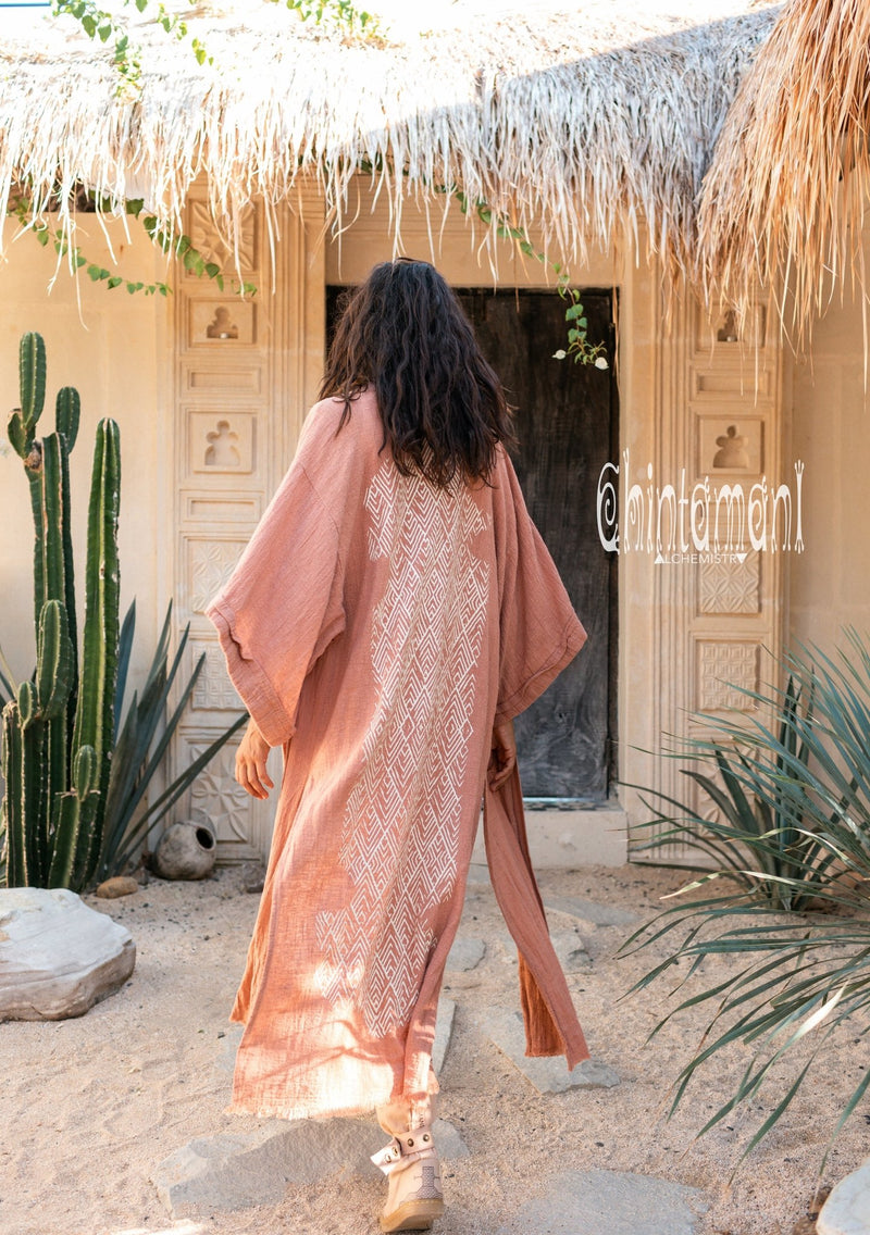 Raw Cotton Kimono Robe with Print / Dusty Pink - ChintamaniAlchemi