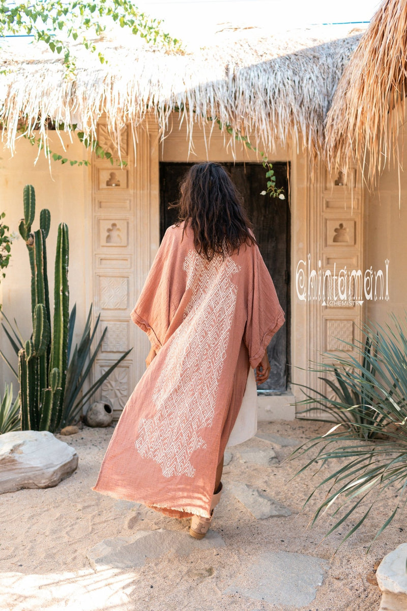 Raw Cotton Kimono Robe with Print / Dusty Pink - ChintamaniAlchemi