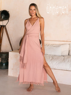 Raw Cotton Sleeveless Wrap Dress / Dusty Pink - ChintamaniAlchemi