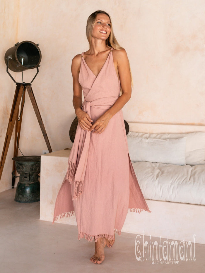 Raw Cotton Sleeveless Wrap Dress / Dusty Pink - ChintamaniAlchemi