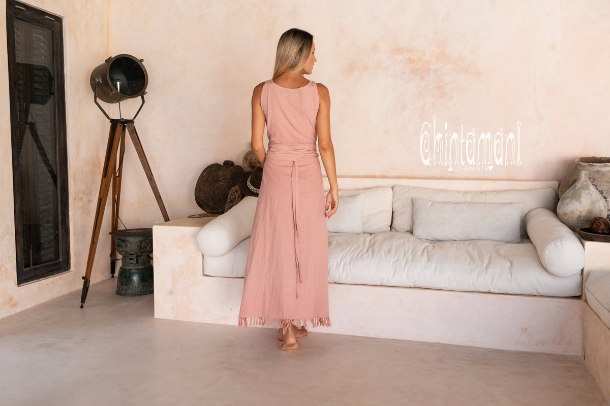 Raw Cotton Sleeveless Wrap Dress / Dusty Pink - ChintamaniAlchemi