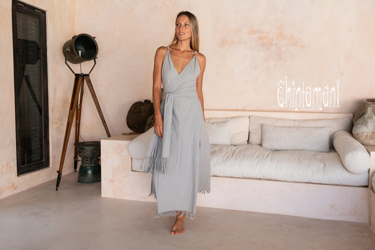 Raw Cotton Sleeveless Wrap Dress / Gray - ChintamaniAlchemi