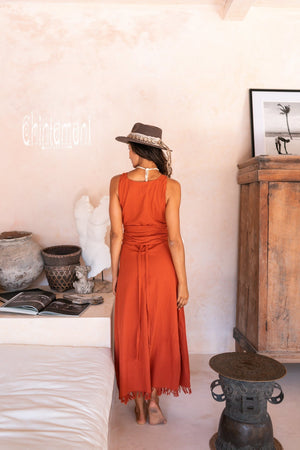 Raw Cotton Sleeveless Wrap Dress / Red Ochre - ChintamaniAlchemi