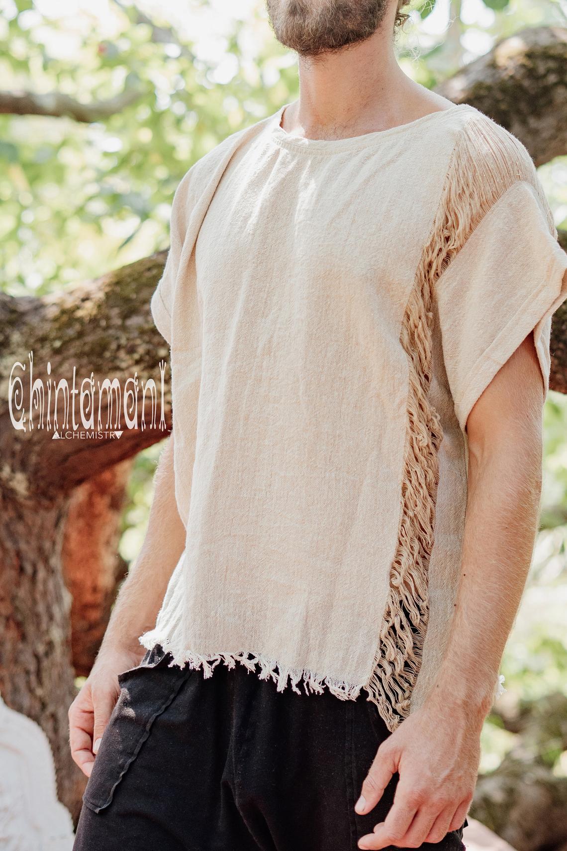 Raw Cotton T-Shirt for Men / Nomad Ripped Tee Shirt / Beige