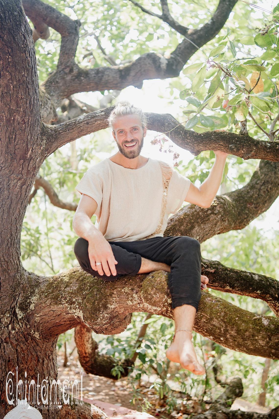 Raw Cotton T-Shirt for Men / Nomad Ripped Tee Shirt / Beige - ChintamaniAlchemi