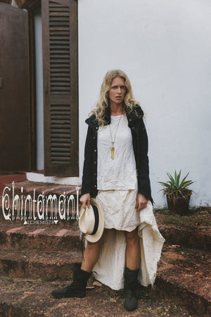 Raw Cotton Transformer Bohemian Maxi Skirt / Cream White - ChintamaniAlchemi