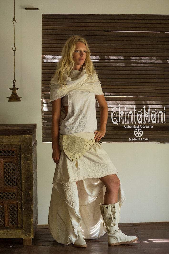 Raw Cotton Transformer Bohemian Maxi Skirt / Cream White - ChintamaniAlchemi