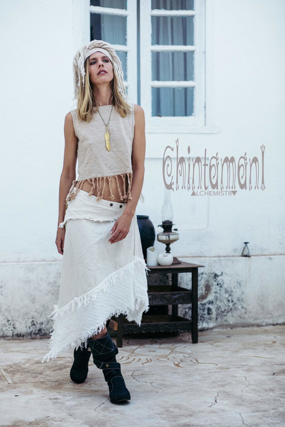 Raw Cotton Wrap Skirt / Off White - ChintamaniAlchemi