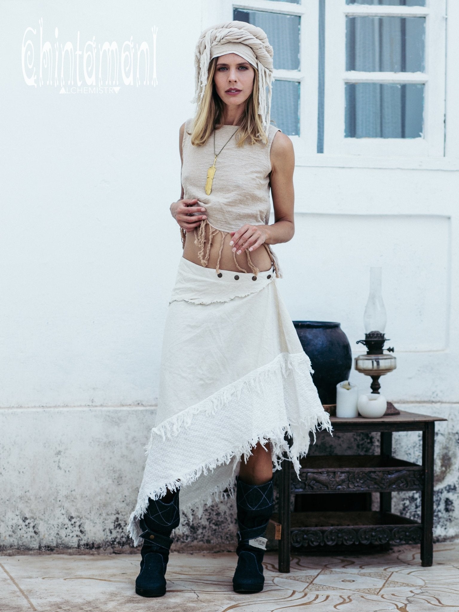 Raw Cotton Wrap Skirt / Off White - ChintamaniAlchemi