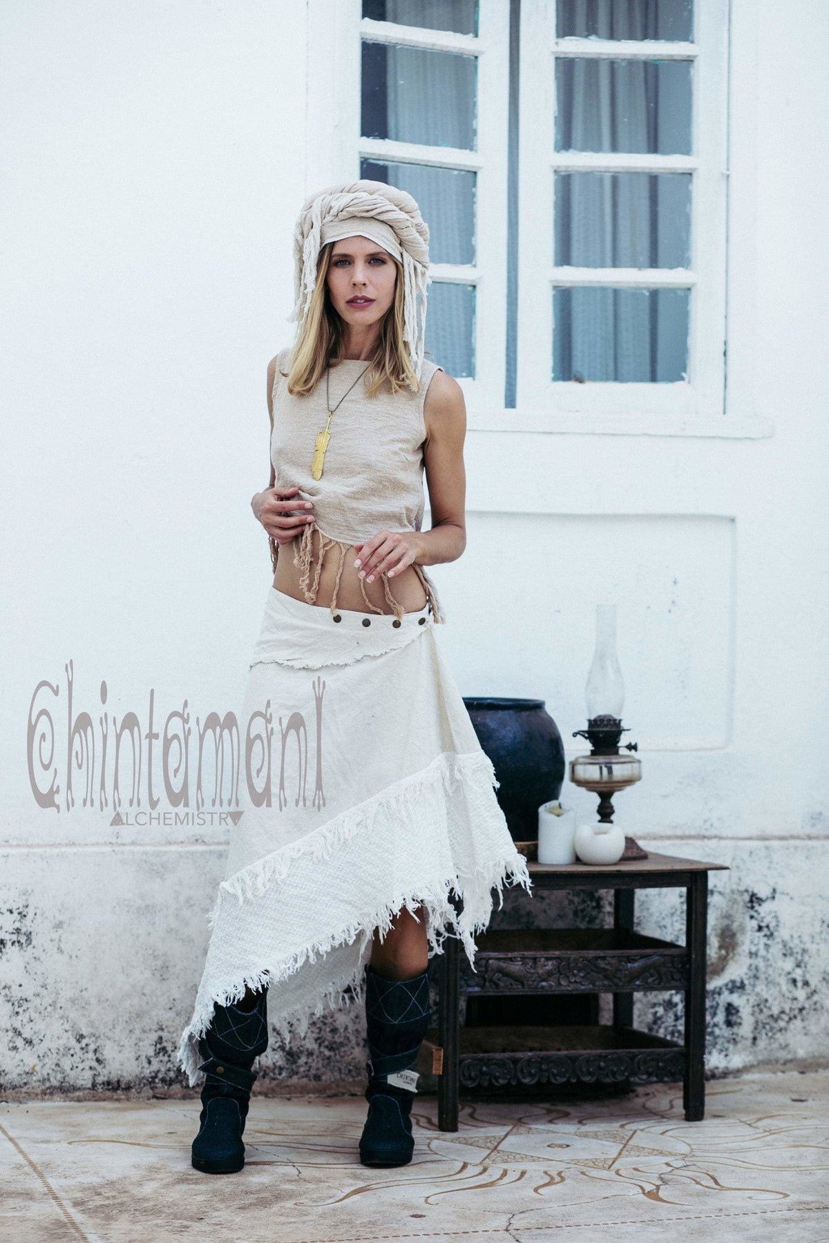 Raw Cotton Wrap Skirt / Off White - ChintamaniAlchemi