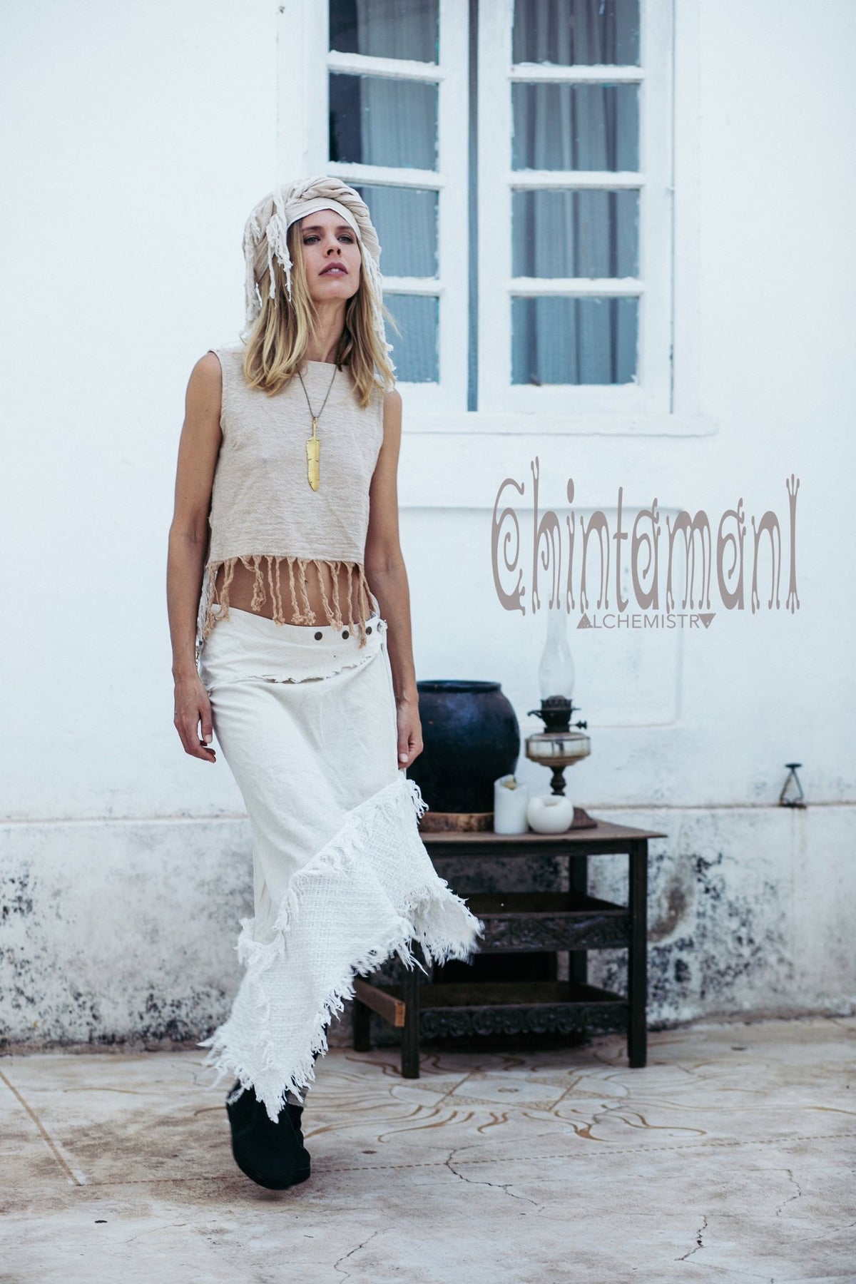 Raw Cotton Wrap Skirt / Off White - ChintamaniAlchemi