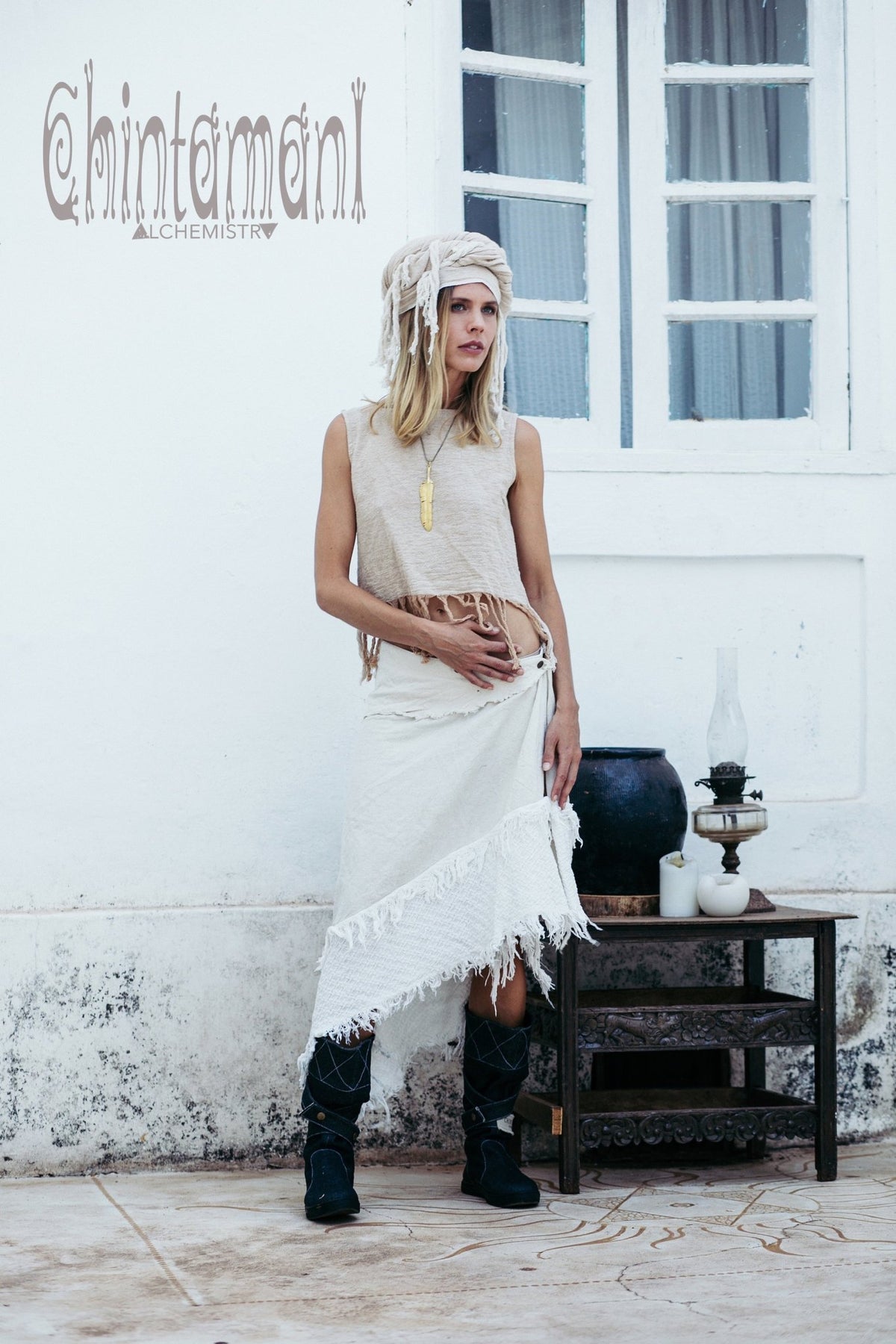 Raw Cotton Wrap Skirt / Off White - ChintamaniAlchemi