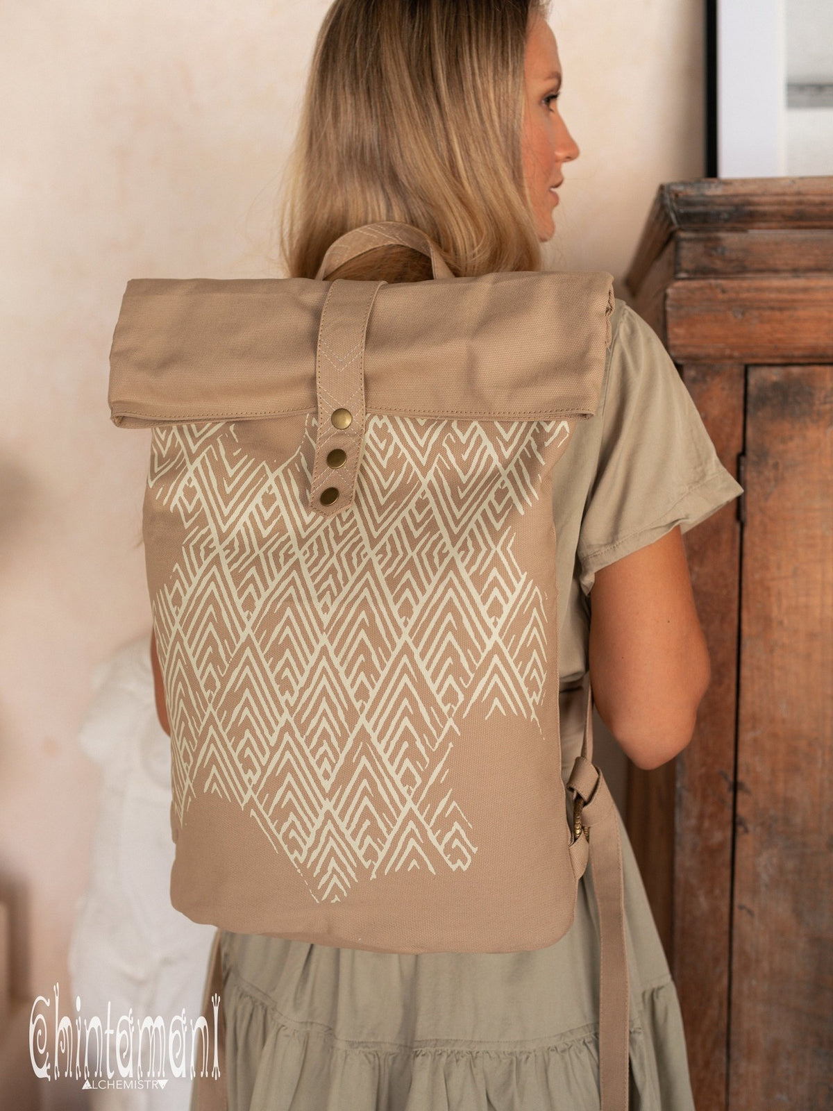 Rolltop Canvas Backpack Unisex / Beige - ChintamaniAlchemi