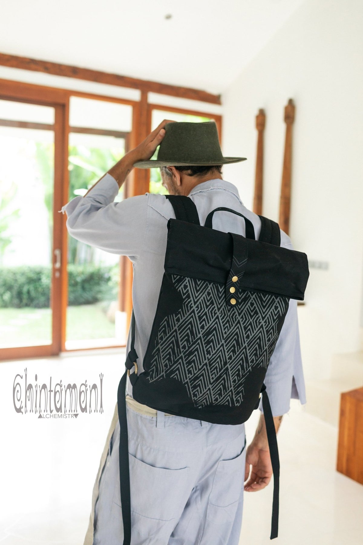 Rolltop Canvas Backpack Unisex / Black - ChintamaniAlchemi