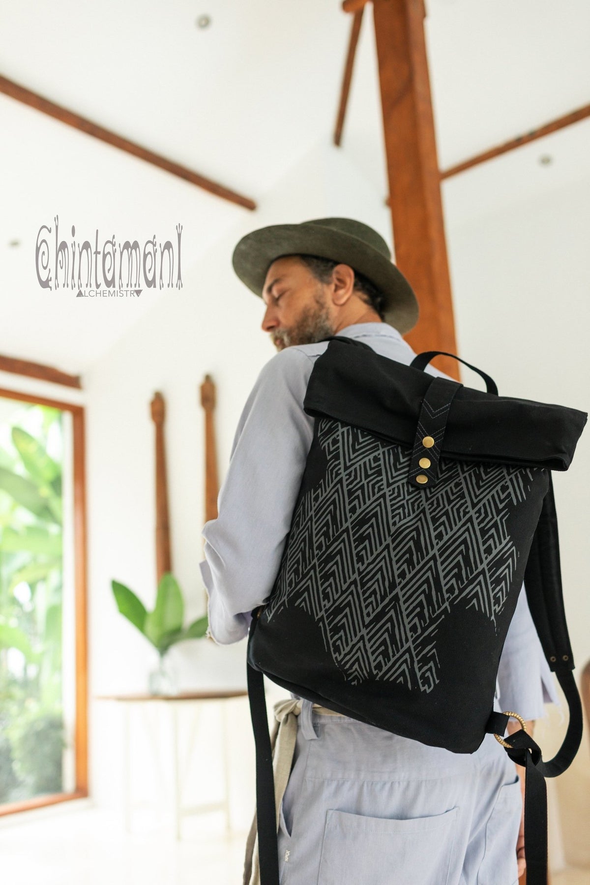 Rolltop Canvas Backpack Unisex / Black - ChintamaniAlchemi