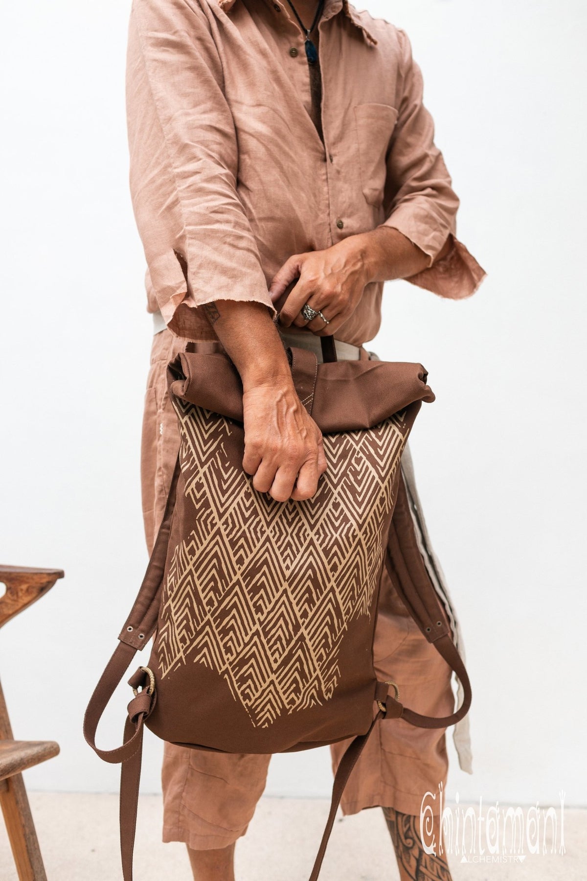 Rolltop Canvas Backpack Unisex / Brown - ChintamaniAlchemi