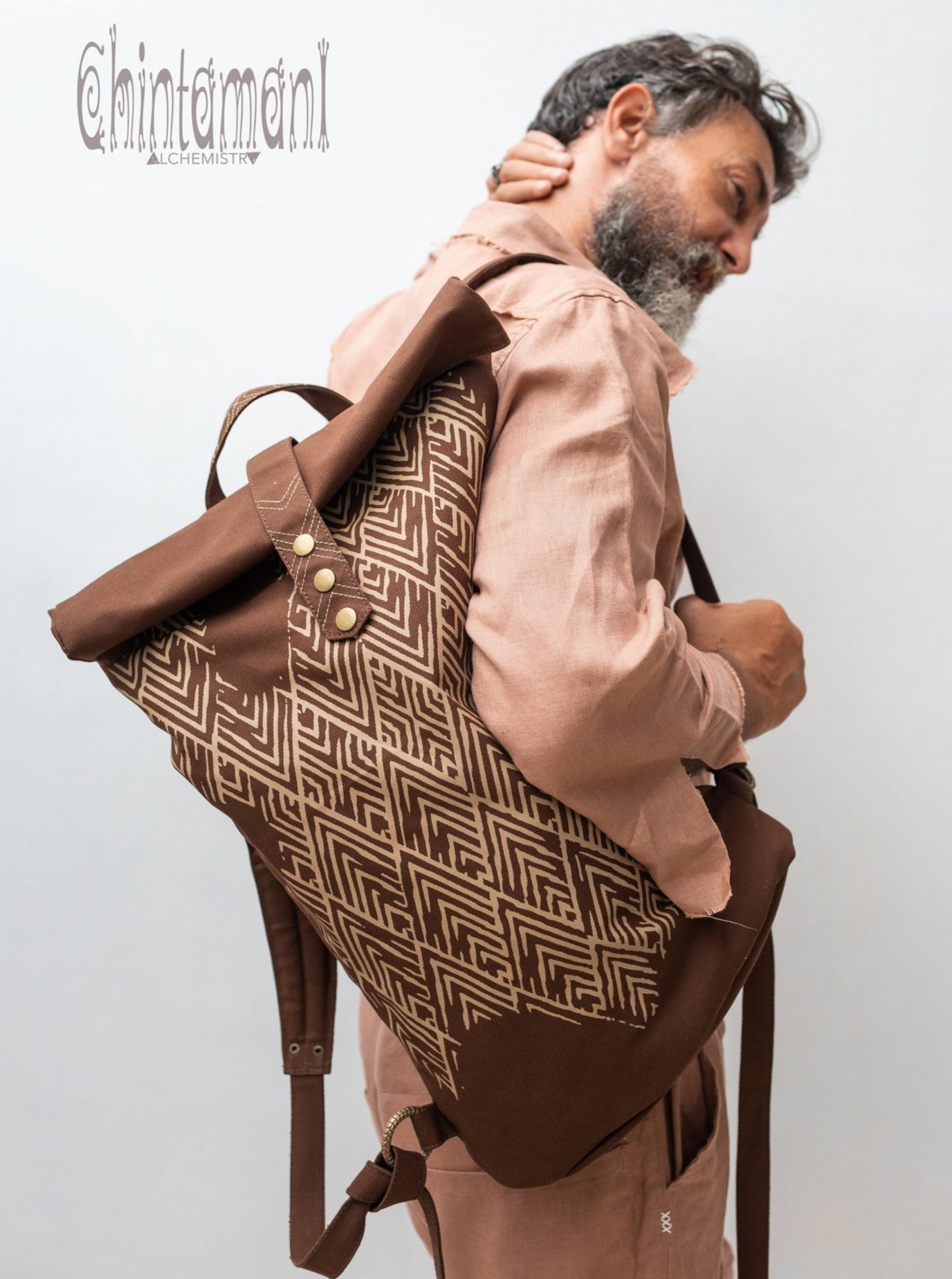 Rolltop Canvas Backpack Unisex / Brown - ChintamaniAlchemi