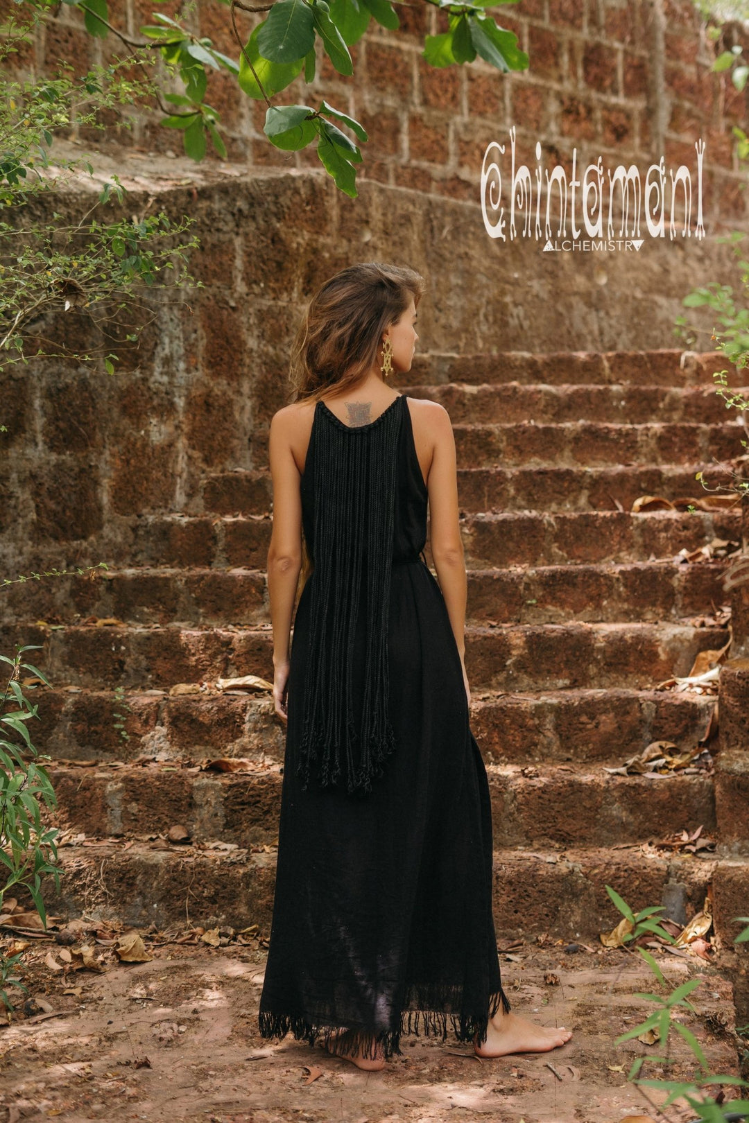 boho maxi dress black Rope Collar Dress / Black