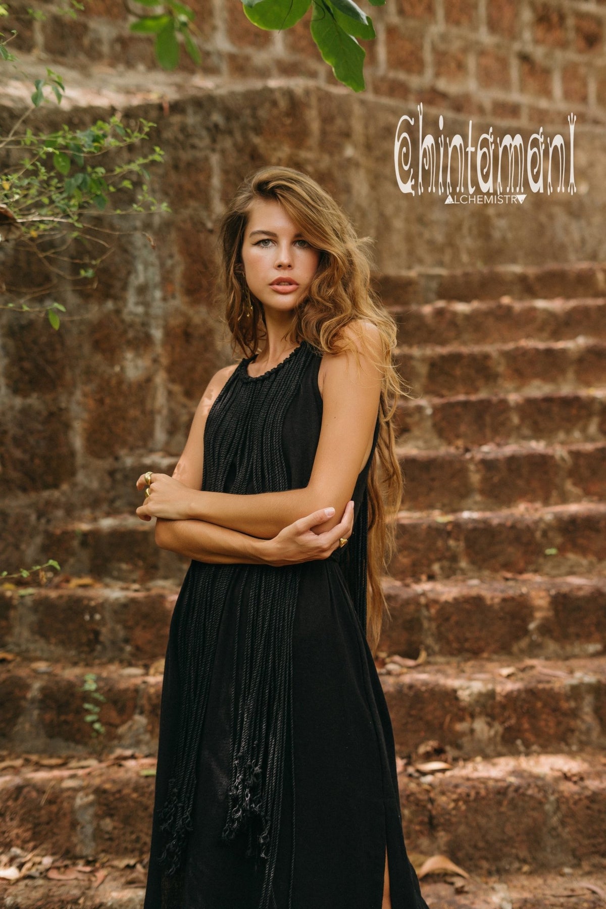 Rope Collar Boho Maxi Dress / Black - ChintamaniAlchemi