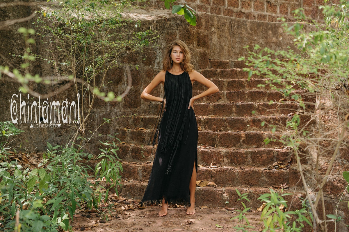 Rope Collar Boho Maxi Dress / Black - ChintamaniAlchemi